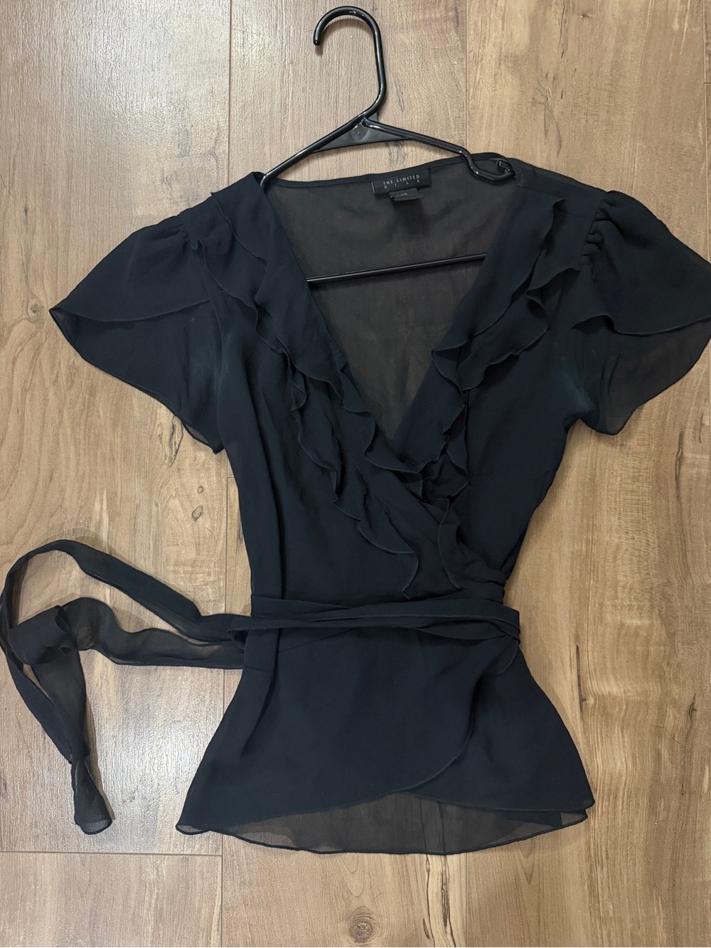 Y2K Sheer 100% Silk ruffle wrap top Whimsygoth - XS